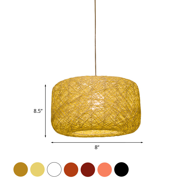 Lampe à suspension tambour en rotin tissé moderne - Diamètre 8"/12" - Noir/Blanc