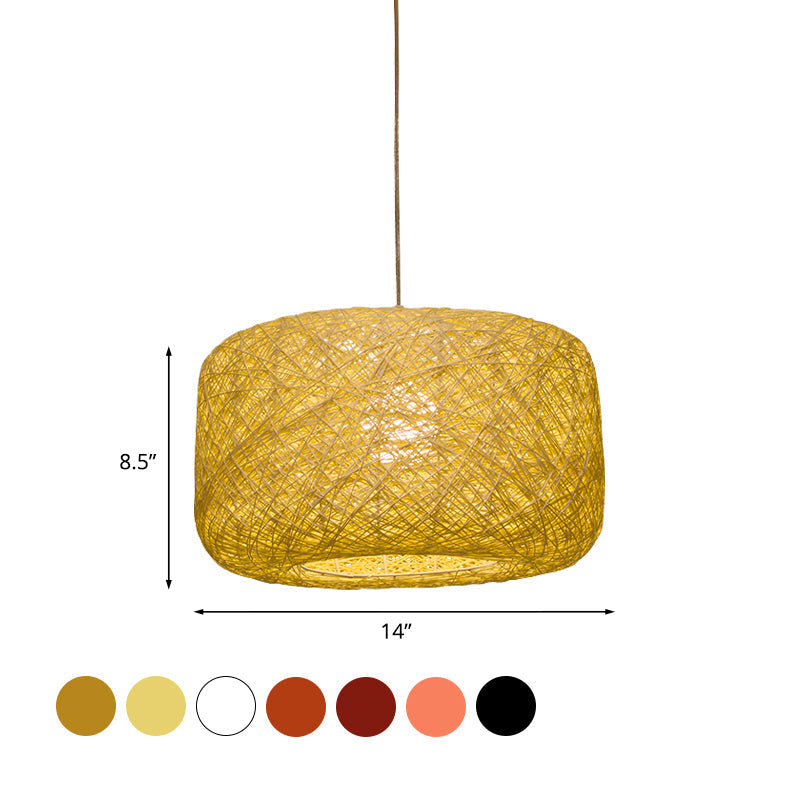 Lampe à suspension tambour en rotin tissé moderne - Diamètre 8"/12" - Noir/Blanc