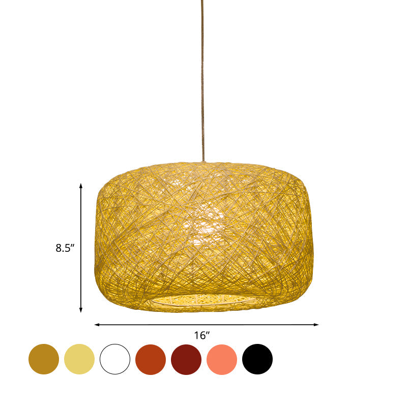 Lampe à suspension tambour en rotin tissé moderne - Diamètre 8"/12" - Noir/Blanc