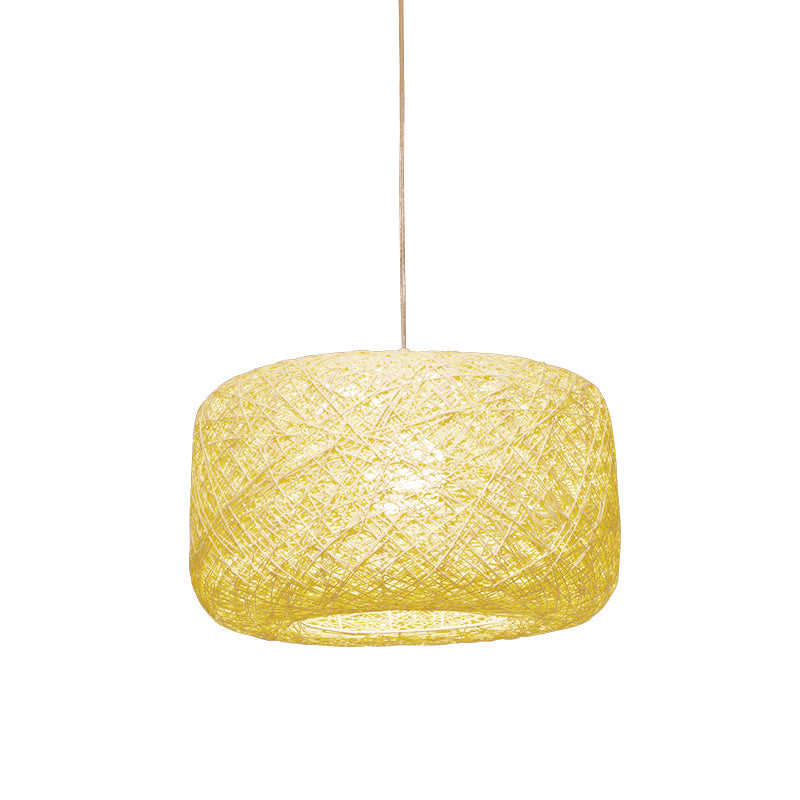 Lampe à suspension tambour en rotin tissé moderne - Diamètre 8"/12" - Noir/Blanc