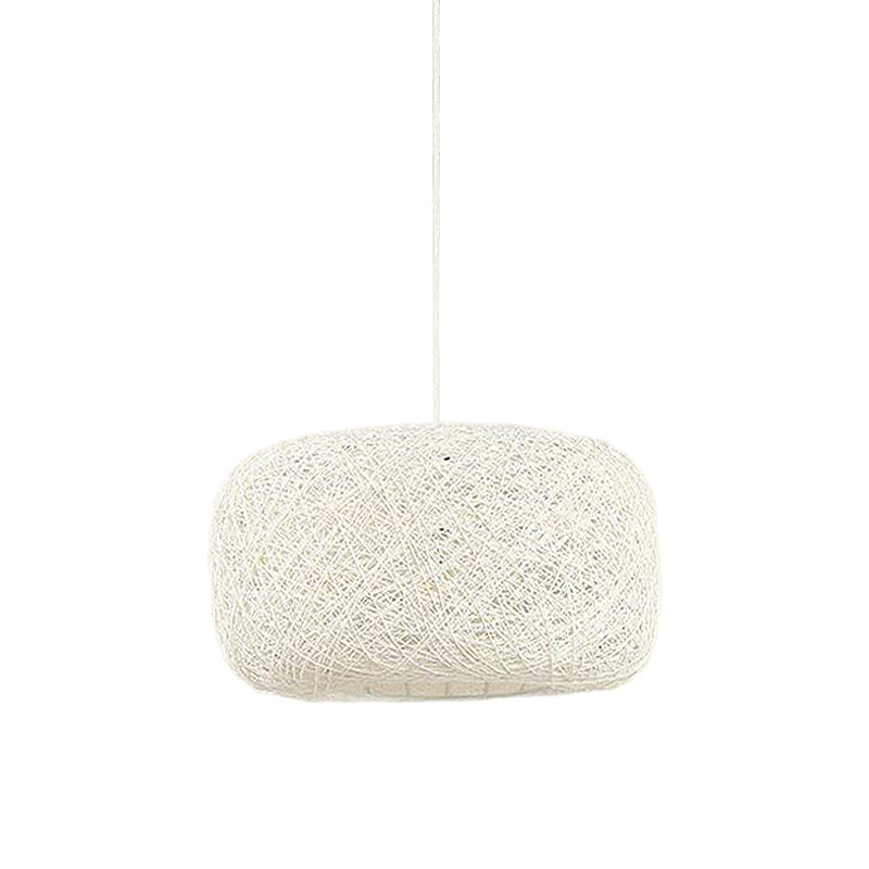 Lampe à suspension tambour en rotin tissé moderne - Diamètre 8"/12" - Noir/Blanc
