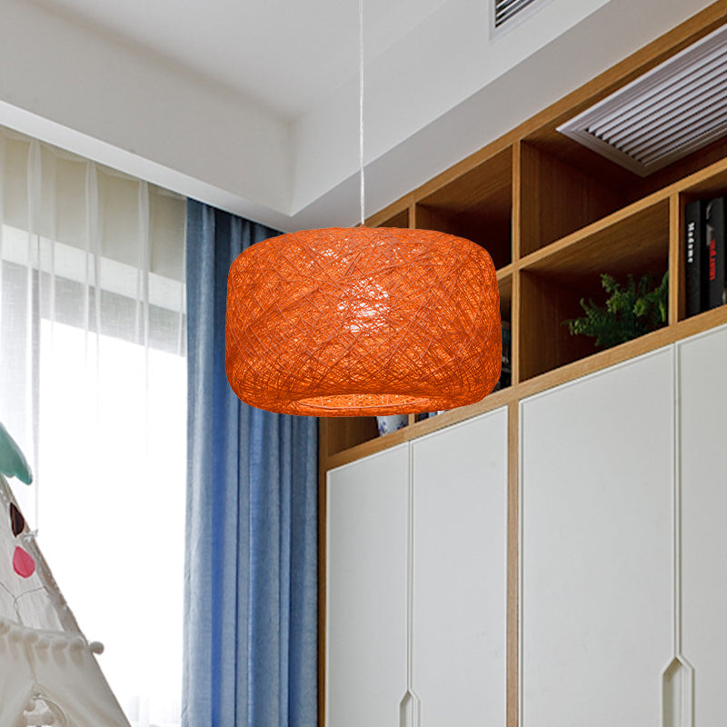 Lampe à suspension tambour en rotin tissé moderne - Diamètre 8"/12" - Noir/Blanc