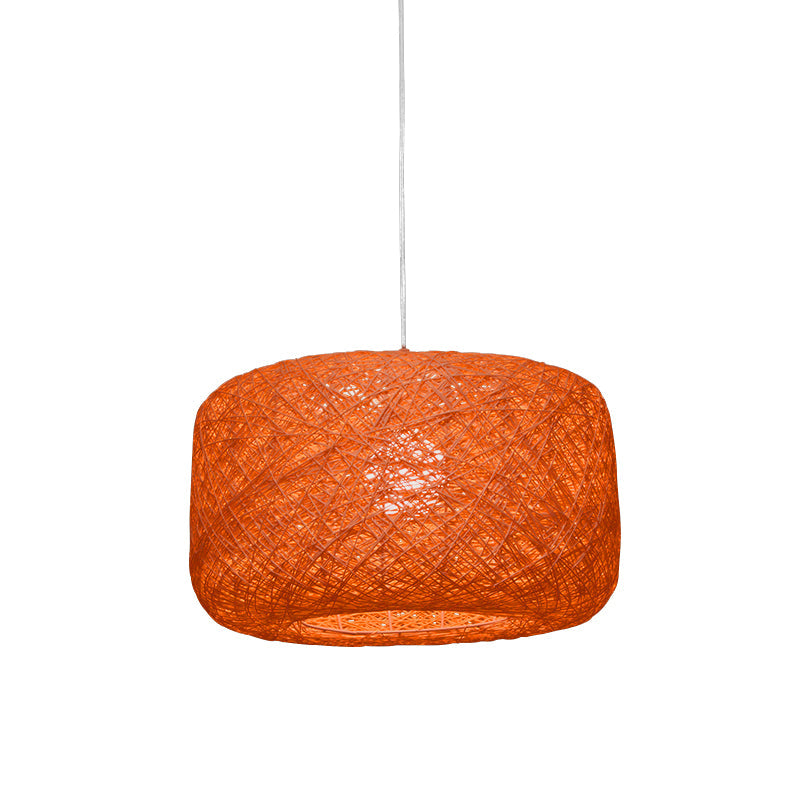 Lampe à suspension tambour en rotin tissé moderne - Diamètre 8"/12" - Noir/Blanc