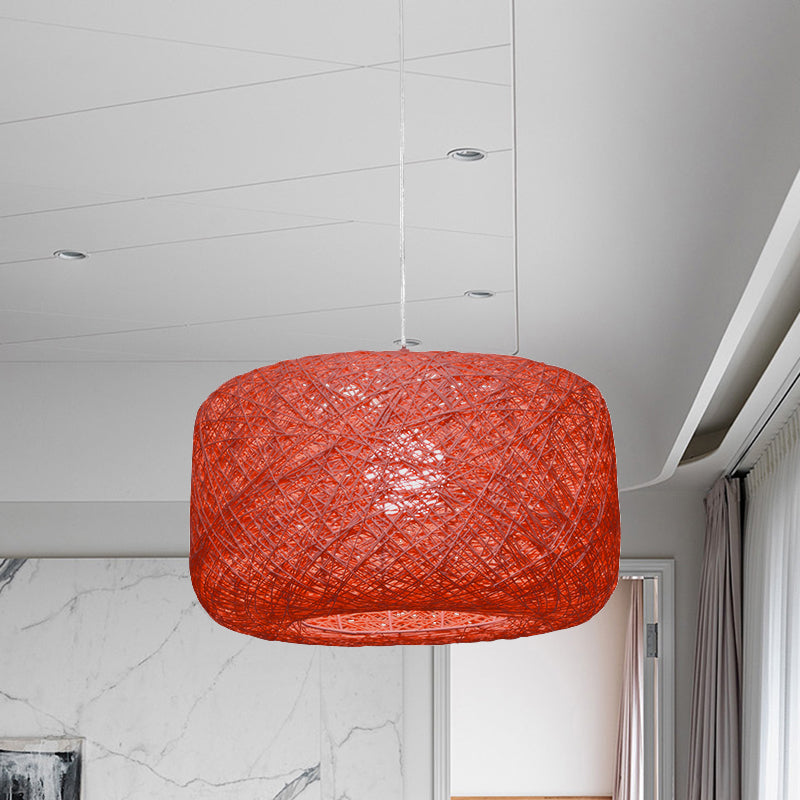 Lampe à suspension tambour en rotin tissé moderne - Diamètre 8"/12" - Noir/Blanc