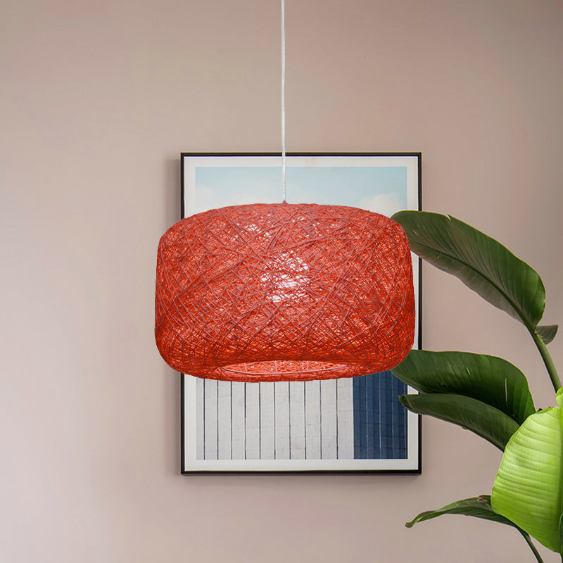 Lampe à suspension tambour en rotin tissé moderne - Diamètre 8"/12" - Noir/Blanc
