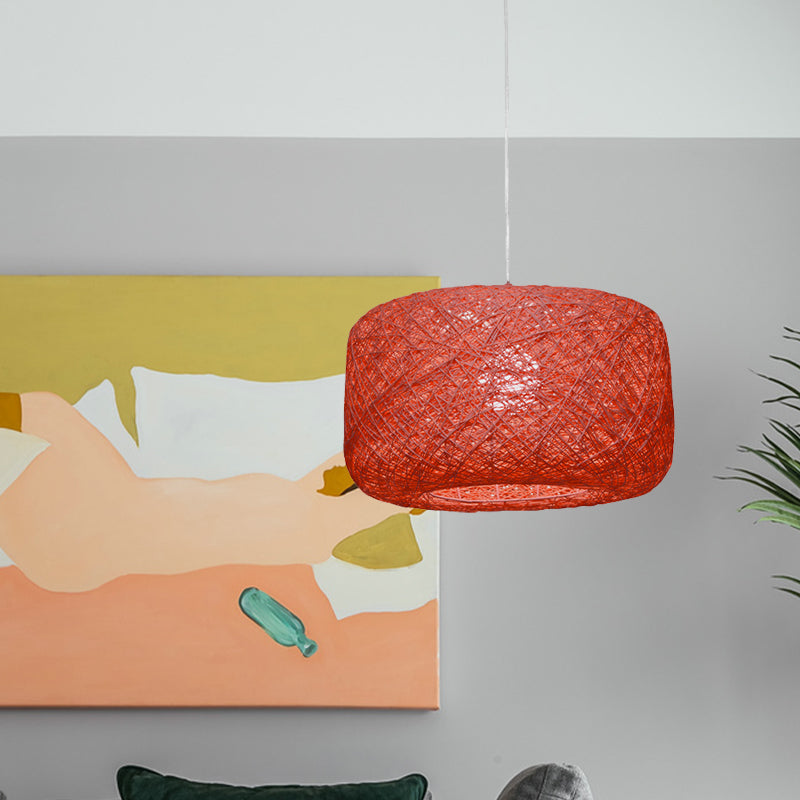 Lampe à suspension tambour en rotin tissé moderne - Diamètre 8"/12" - Noir/Blanc