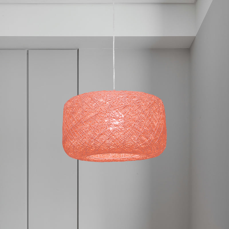 Lampe à suspension tambour en rotin tissé moderne - Diamètre 8"/12" - Noir/Blanc
