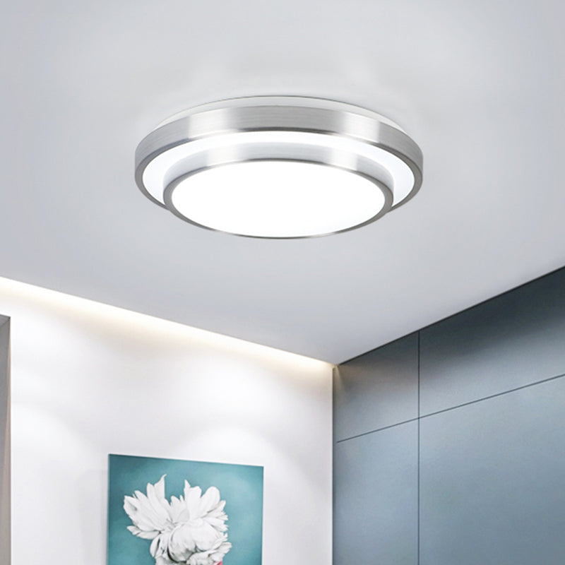 Modern Silver Flush Mount Lighting with Acrylic Shade – Integrated LED Ceiling Light for Living Room – 9"/12"/14" Dia