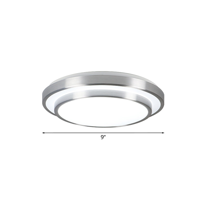 Modern Silver Flush Mount Lighting with Acrylic Shade – Integrated LED Ceiling Light for Living Room – 9"/12"/14" Dia