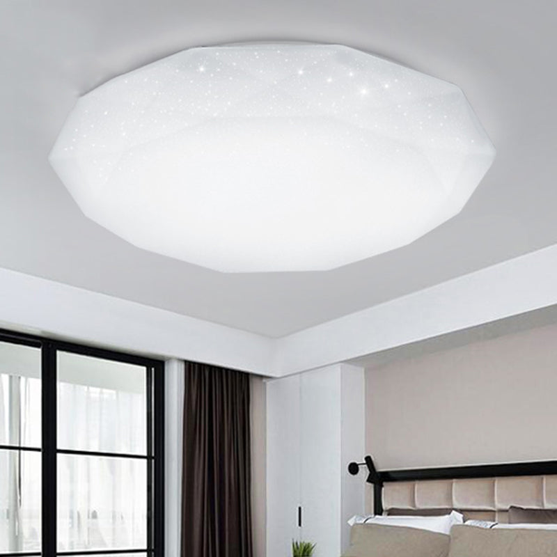 Sleek White Diamond Ceiling Fixture w/ Integrated LED Flush Mount for Living Room - Acrylic Shade in 3 Sizes (9"/12"/14")