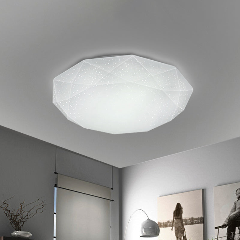 Sleek White Diamond Ceiling Fixture w/ Integrated LED Flush Mount for Living Room - Acrylic Shade in 3 Sizes (9"/12"/14")