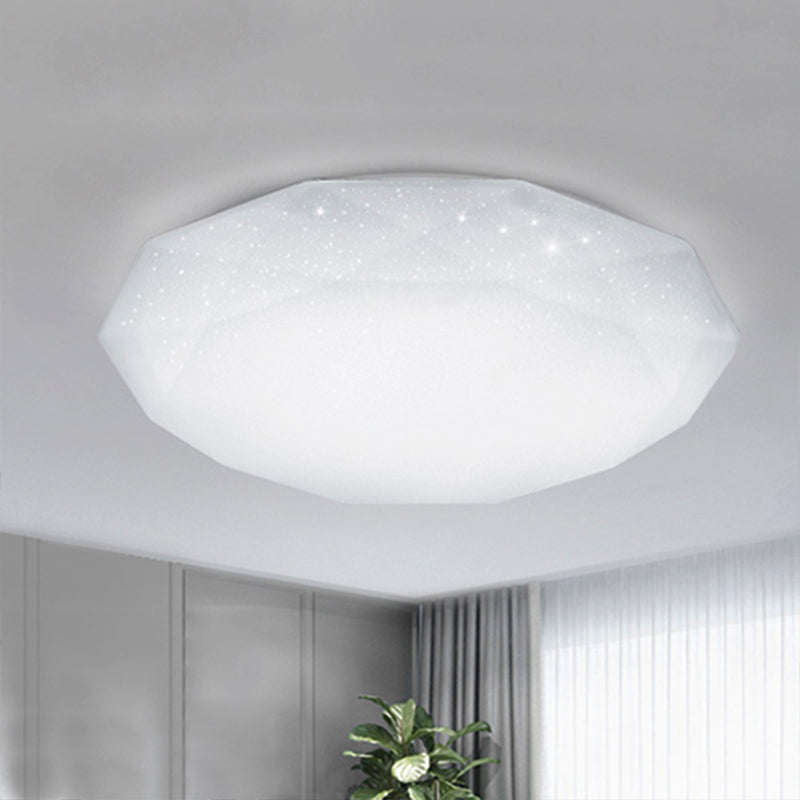 Sleek White Diamond Ceiling Fixture W/ Integrated Led Flush Mount For Living Room - Acrylic Shade In