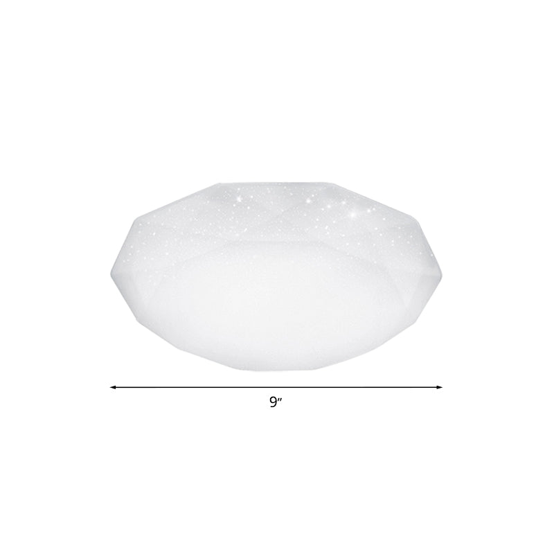 Sleek White Diamond Ceiling Fixture w/ Integrated LED Flush Mount for Living Room - Acrylic Shade in 3 Sizes (9"/12"/14")