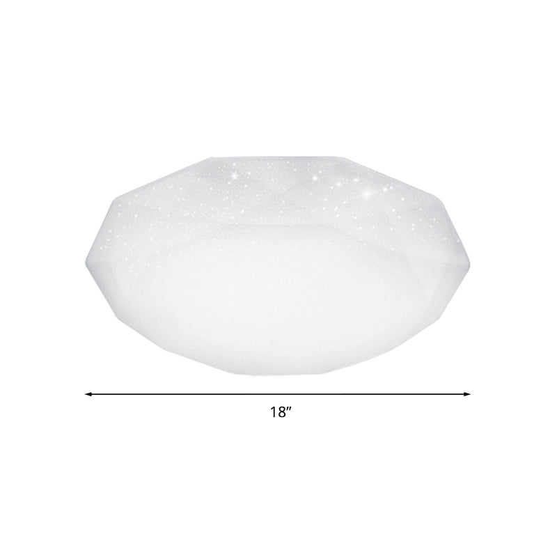 Sleek White Diamond Ceiling Fixture w/ Integrated LED Flush Mount for Living Room - Acrylic Shade in 3 Sizes (9"/12"/14")