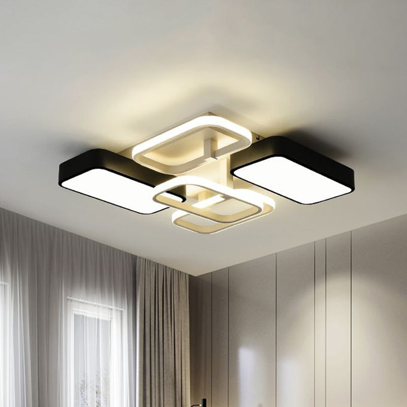 Contemporary Black Rectangular Flush Ceiling Light LED Acrylic Lighting for Living Room - 23"/25.5" Wide