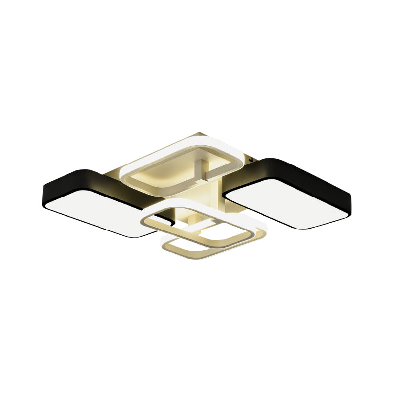 Contemporary Black Rectangular Flush Ceiling Light LED Acrylic Lighting for Living Room - 23"/25.5" Wide