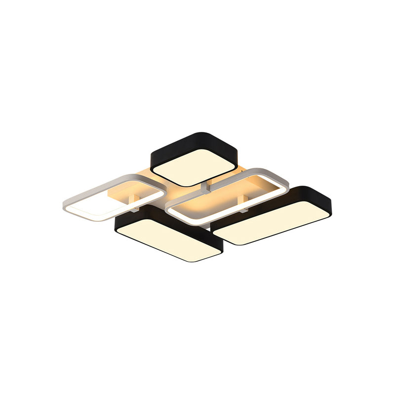 Contemporary Black Rectangular Flush Ceiling Light LED Acrylic Lighting for Living Room - 23"/25.5" Wide