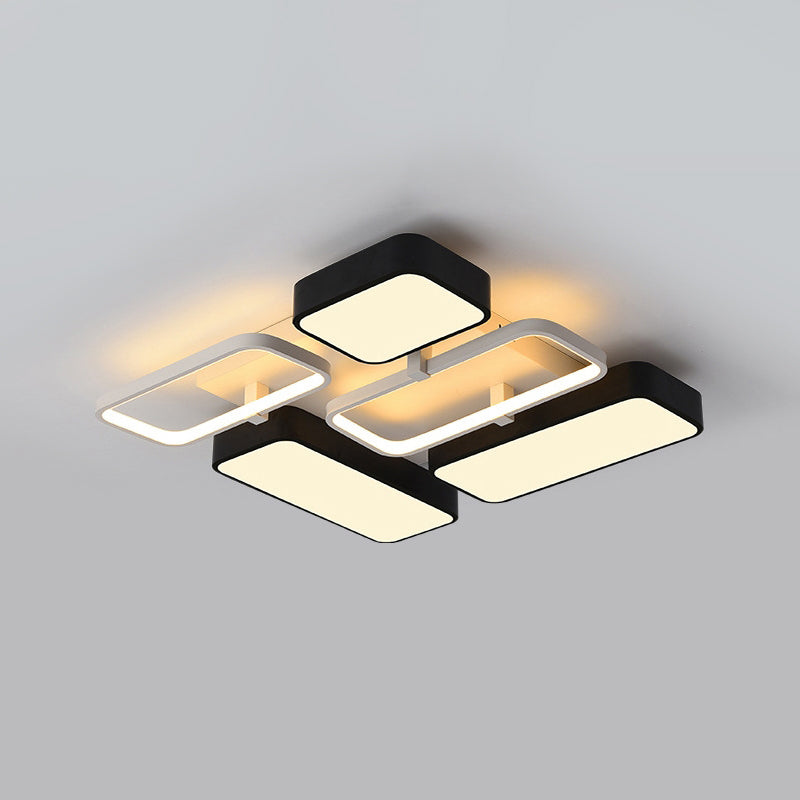 Contemporary Black Rectangular Flush Ceiling Light LED Acrylic Lighting for Living Room - 23"/25.5" Wide