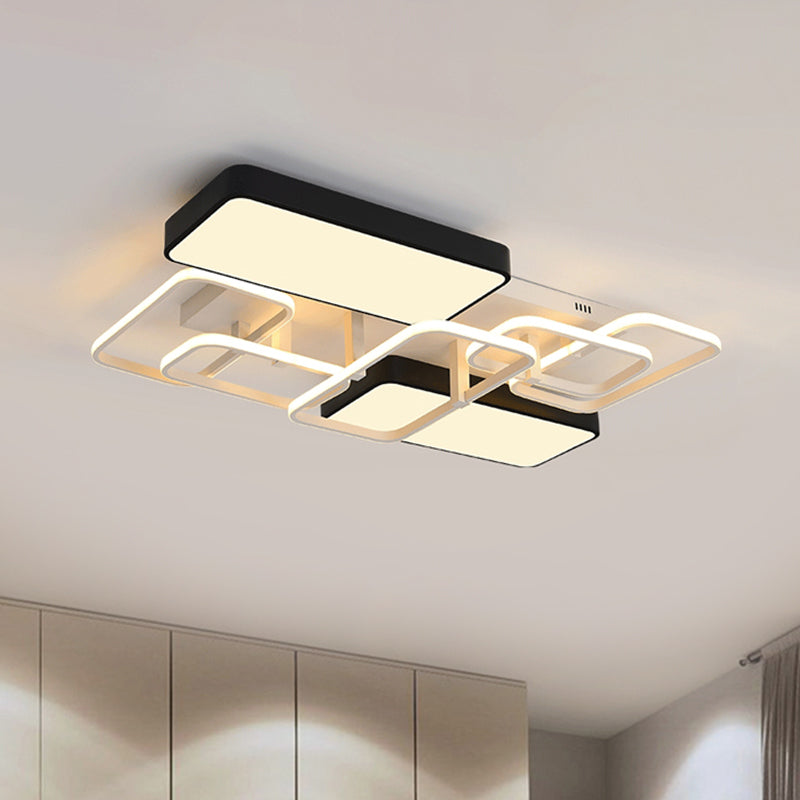 Contemporary Black Rectangular Flush Ceiling Light LED Acrylic Lighting for Living Room - 23"/25.5" Wide