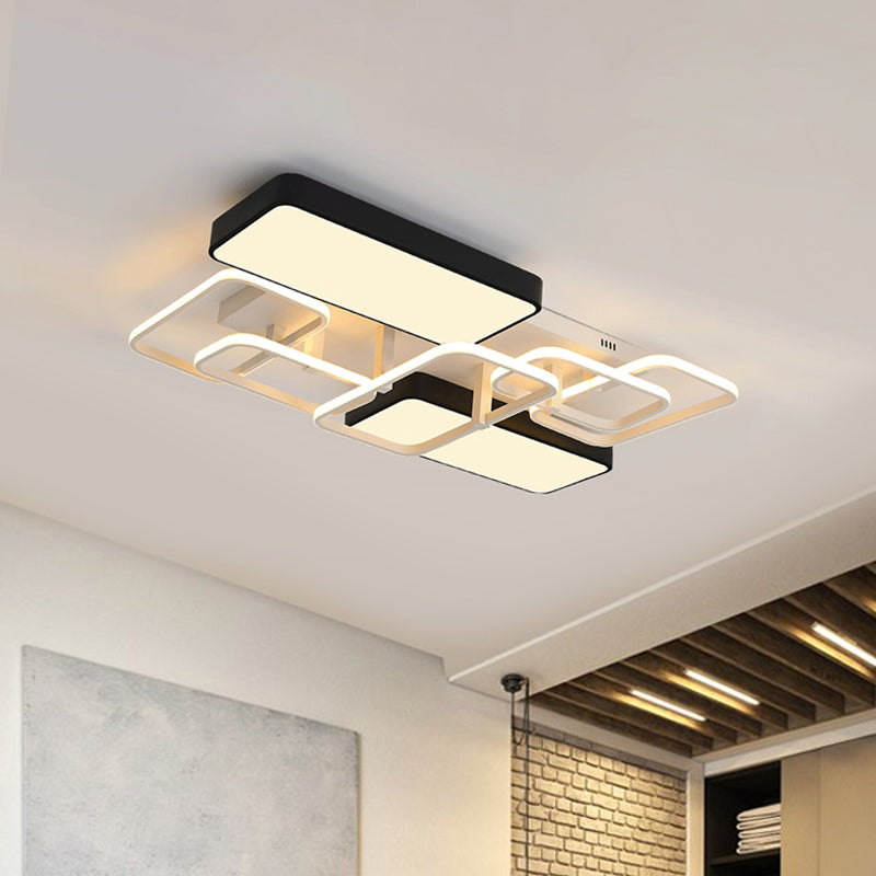 Contemporary Black Rectangular Flush Ceiling Light LED Acrylic Lighting for Living Room - 23"/25.5" Wide