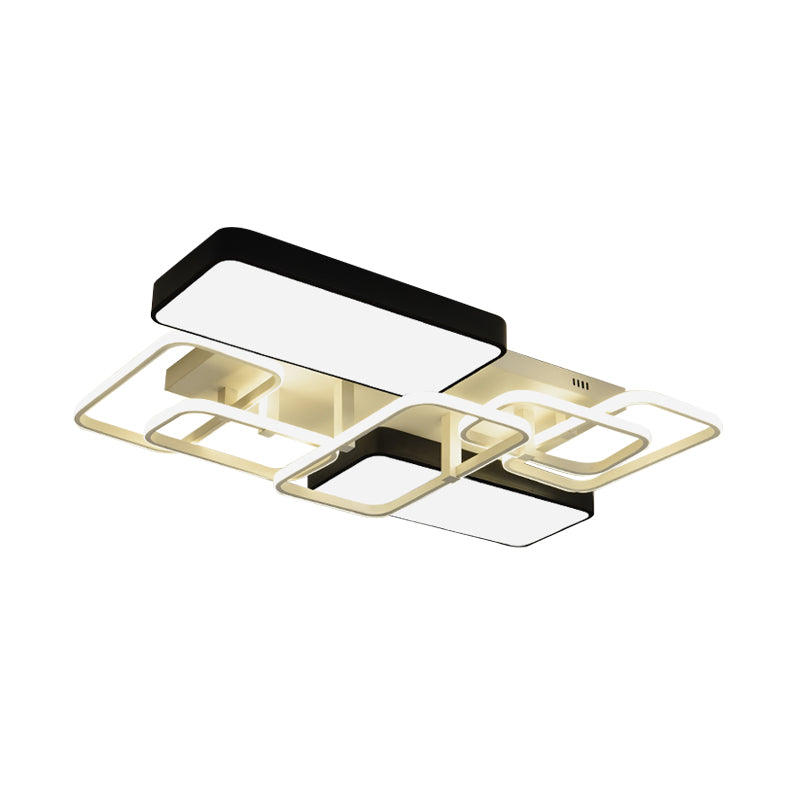 Contemporary Black Rectangular Flush Ceiling Light LED Acrylic Lighting for Living Room - 23"/25.5" Wide