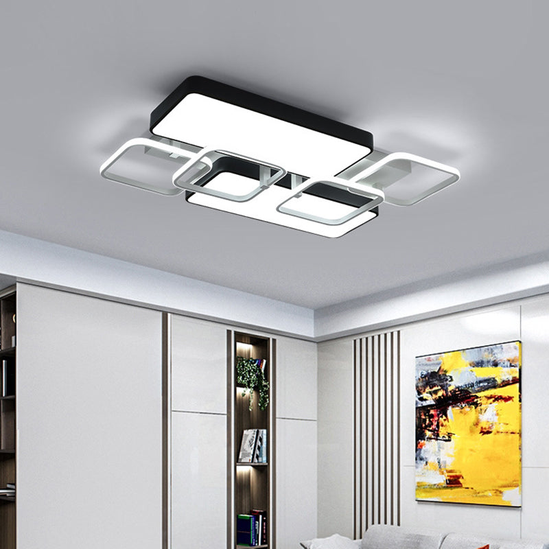 Contemporary Black Rectangular Flush Ceiling Light LED Acrylic Lighting for Living Room - 23"/25.5" Wide