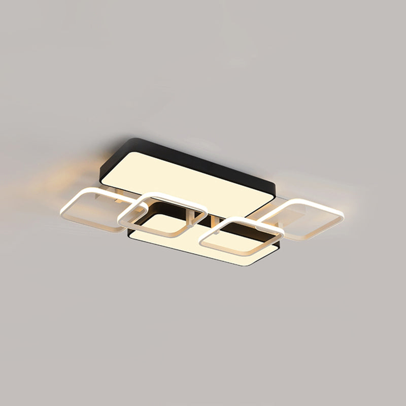 Contemporary Black Rectangular Flush Ceiling Light LED Acrylic Lighting for Living Room - 23"/25.5" Wide