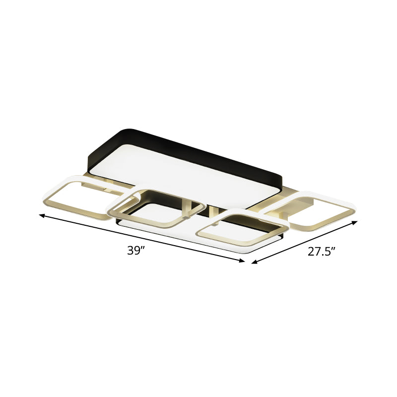 Contemporary Black Rectangular Flush Ceiling Light LED Acrylic Lighting for Living Room - 23"/25.5" Wide