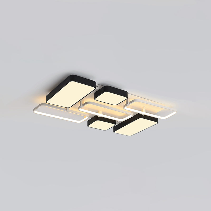 Contemporary Black Rectangular Flush Ceiling Light LED Acrylic Lighting for Living Room - 23"/25.5" Wide