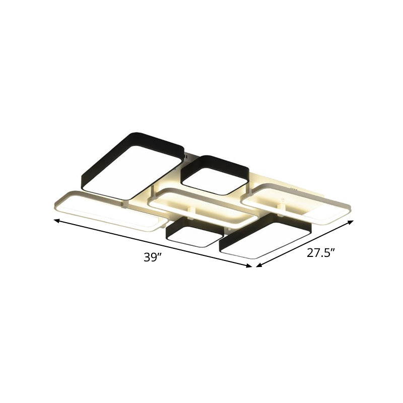Contemporary Black Rectangular Flush Ceiling Light LED Acrylic Lighting for Living Room - 23"/25.5" Wide