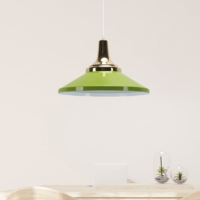 Contemporary Pyramid Pendant Lamp: Aluminum Polished Finish 1-Bulb Light For Corridor Green