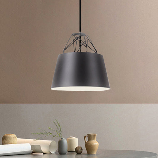Modern Aluminum Drum Shape Pendant Light for Restaurants - 1 Light with Iron Wire