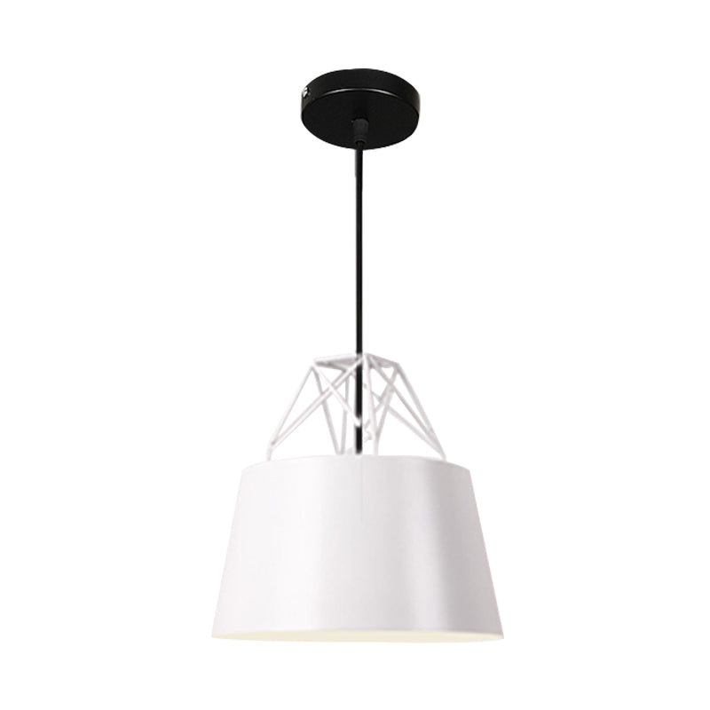 Modern Aluminum Drum Shape Pendant Light for Restaurants - 1 Light with Iron Wire