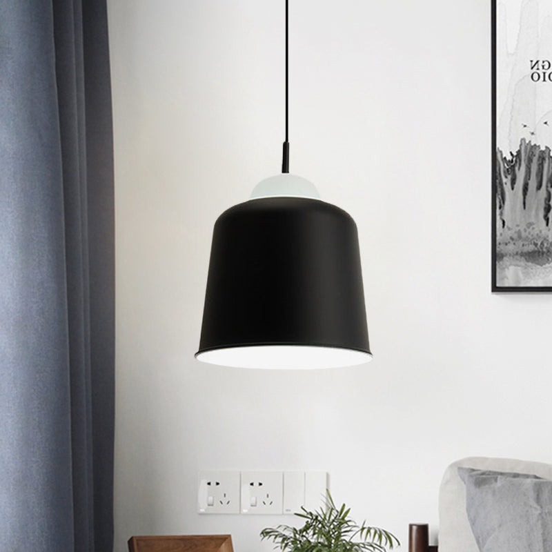 Sleek Monochrome Metal Suspension Light for Study Room - Single Light Hanging Lamp