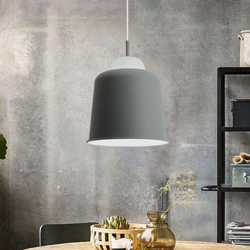 Sleek Monochrome Metal Suspension Light for Study Room - Single Light Hanging Lamp