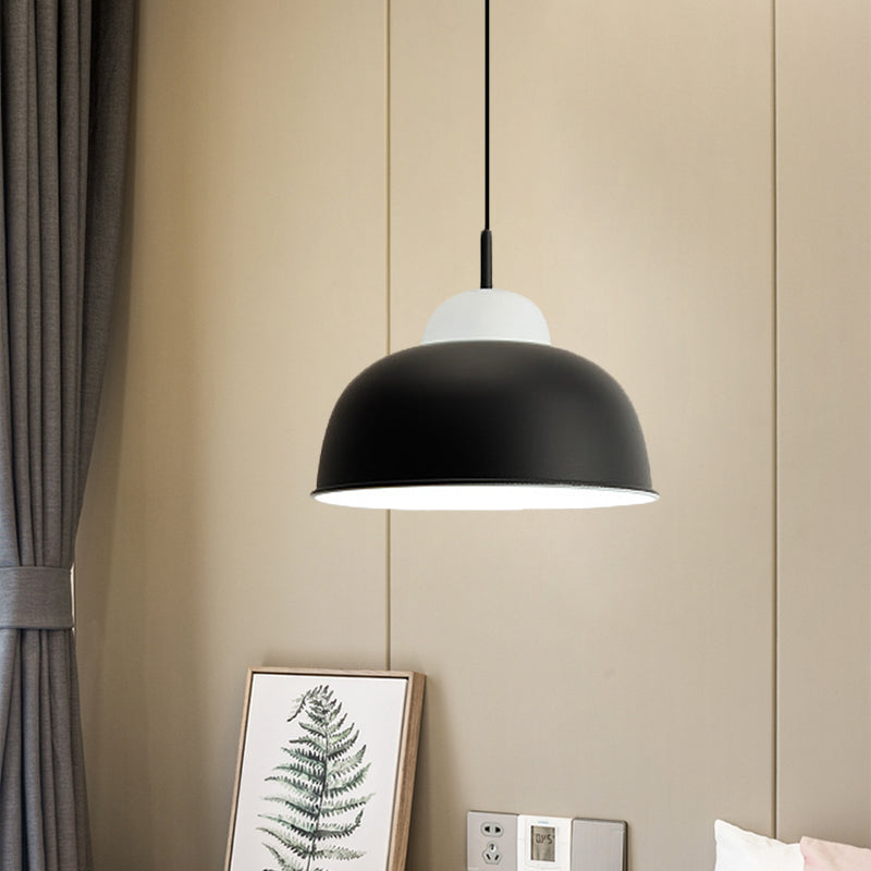 Sleek Monochrome Metal Suspension Light for Study Room - Single Light Hanging Lamp