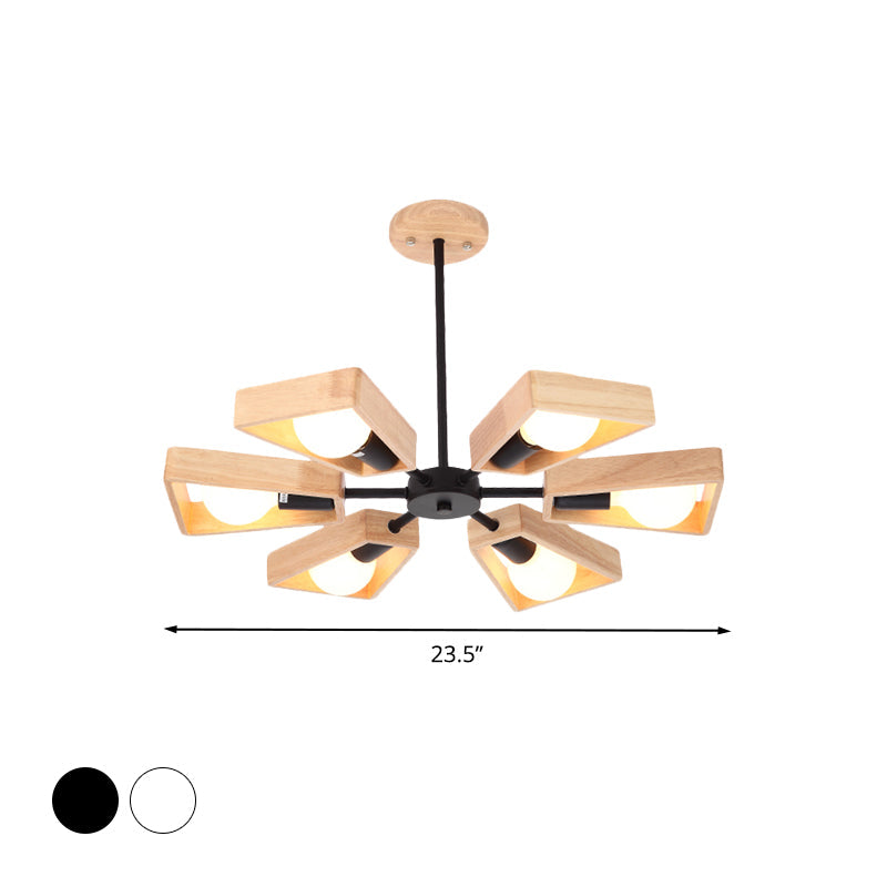 Rotating Trapezoid Wood Chandelier with Multiple Pendants - Modern Dining Room Lighting