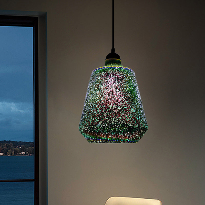 Modern Glass Pendant Lighting - Colorful 3-D Cylinder/Oval/Cone Shape Chrome Led Ceiling Lamp / C