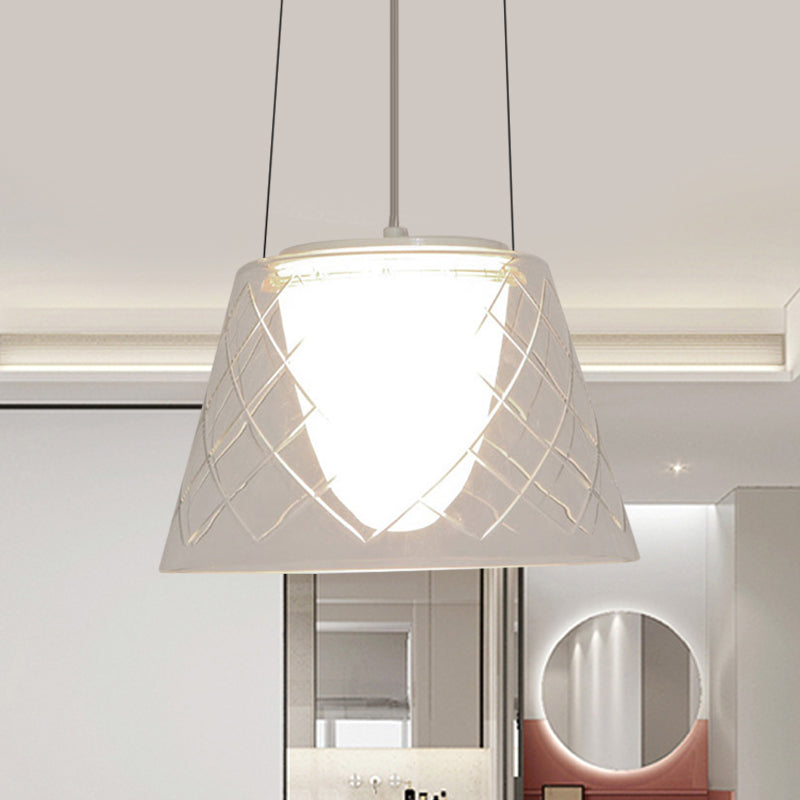 Tapered Clear Glass Chandelier - Modernist Chrome Hanging Fixture with 1 Light
