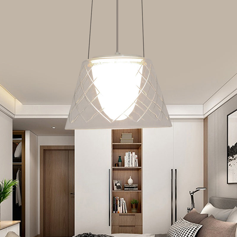 Modern Clear Lattice Glass Chandelier Sleek 1-Light Chrome Hanging Fixture
