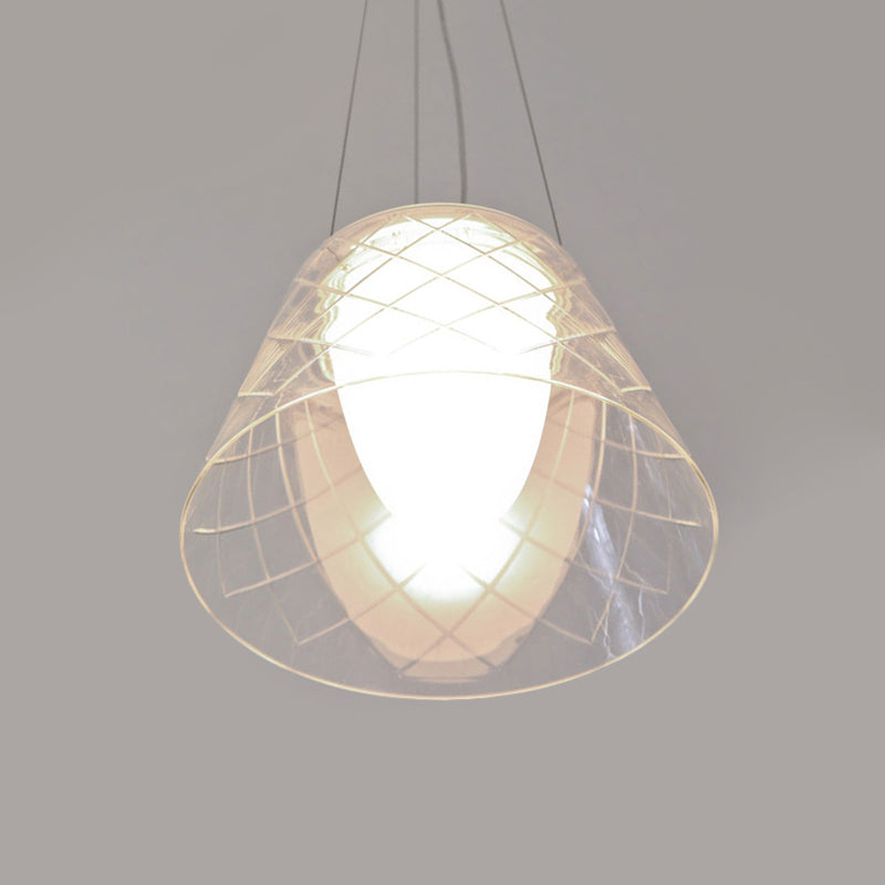 Modern Clear Lattice Glass Chandelier Sleek 1-Light Chrome Hanging Fixture