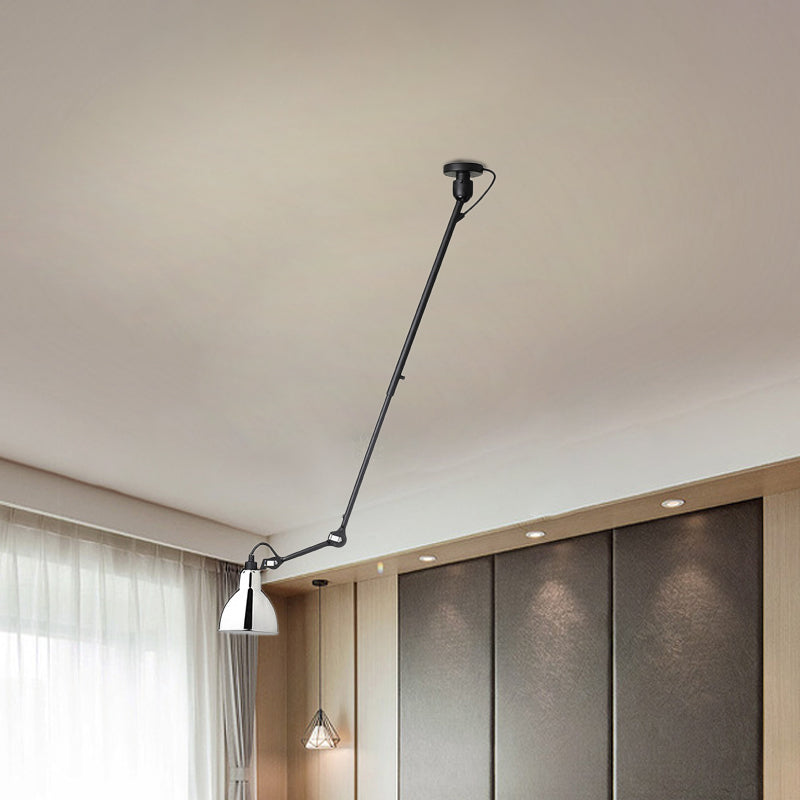 Lampe à suspension moderne en forme de dôme avec bras articulé - Plafonnier noir/gris pour cuisine