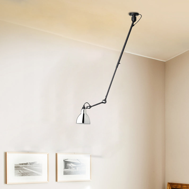 Lampe à suspension moderne en forme de dôme avec bras articulé - Plafonnier noir/gris pour cuisine
