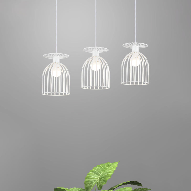 Industrial Metal Wine Glass Pendant Light With Wire Guard - 3 Head Living Room Hanging In White