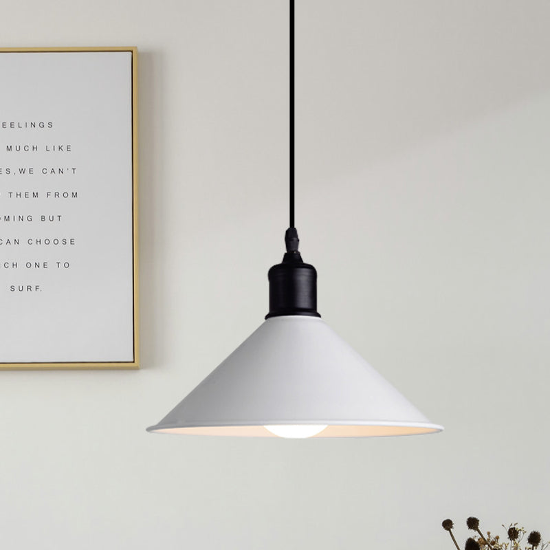Metal Ceiling Pendant Light - Conical Shape, Adjustable Cord, Modern Design - White, 7.5"/8.5" Width
