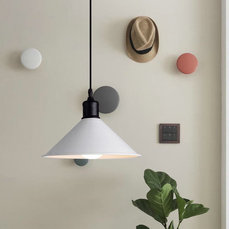 Metal Ceiling Pendant Light - Conical Shape, Adjustable Cord, Modern Design - White, 7.5"/8.5" Width