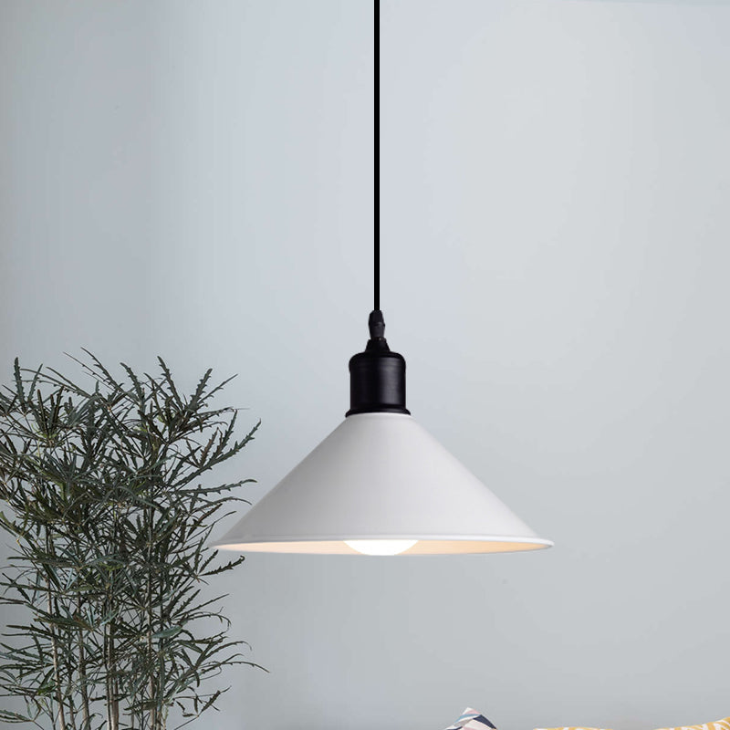 Metal Ceiling Pendant Light - Conical Shape, Adjustable Cord, Modern Design - White, 7.5"/8.5" Width