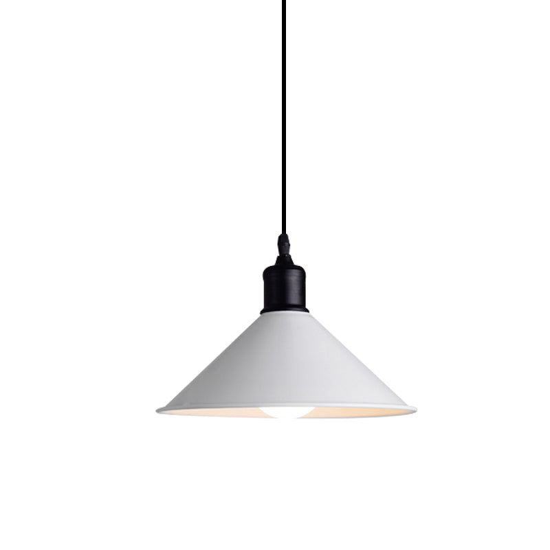 Metal Ceiling Pendant Light - Conical Shape, Adjustable Cord, Modern Design - White, 7.5"/8.5" Width
