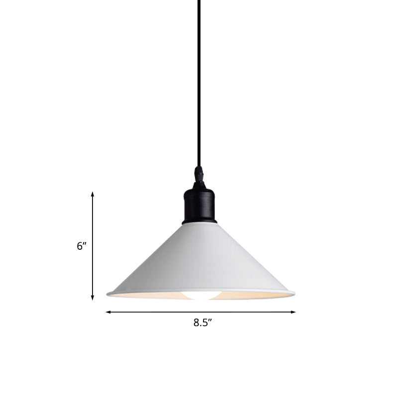 Metal Ceiling Pendant Light - Conical Shape, Adjustable Cord, Modern Design - White, 7.5"/8.5" Width