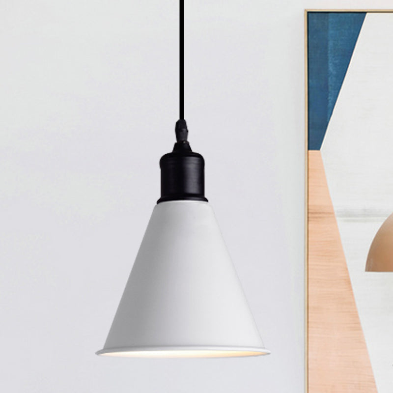 Metal Ceiling Pendant Light - Conical Shape, Adjustable Cord, Modern Design - White, 7.5"/8.5" Width
